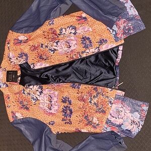 GILI Got It Love It Floral Moto Jacket Blue Sz16 Ladies Casual Faux Leather 🌸